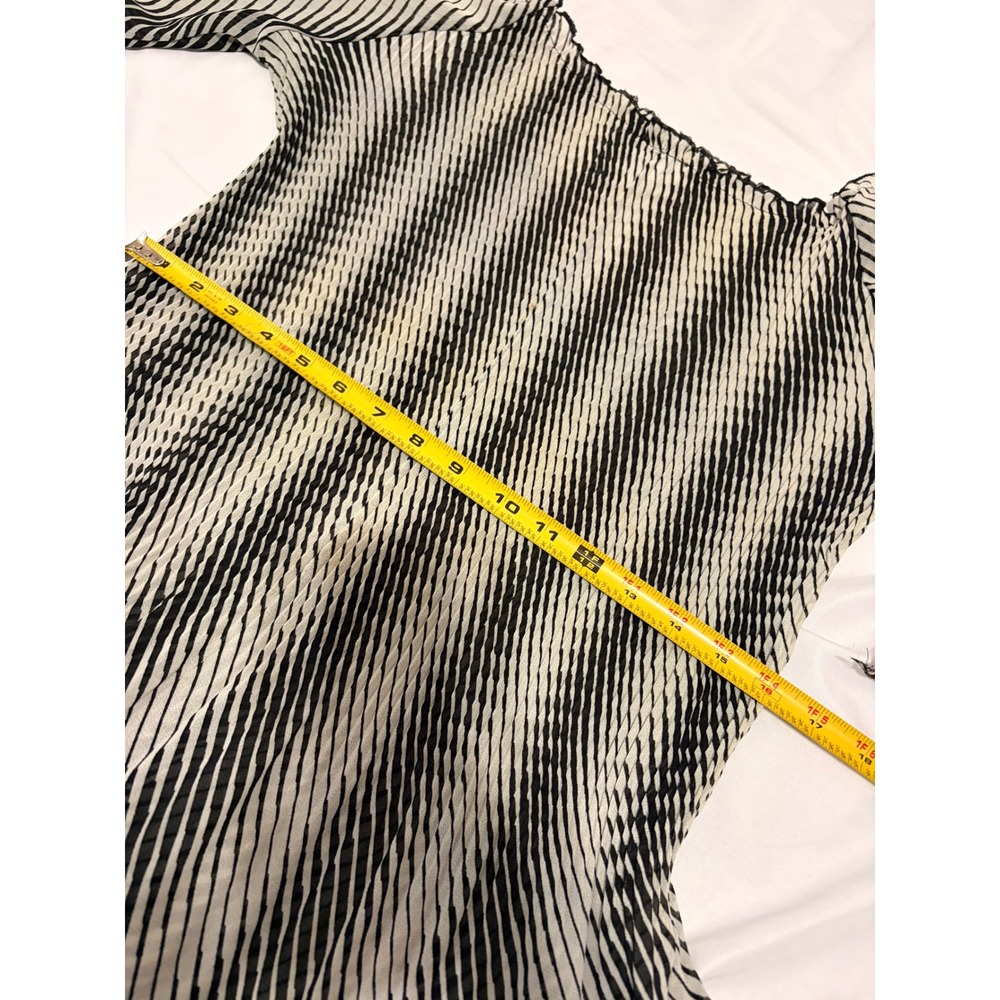 MKM Designs Black White Striped Pleated Tunic with Flowy Flared Angel Sleeve - Picture 10 of 11